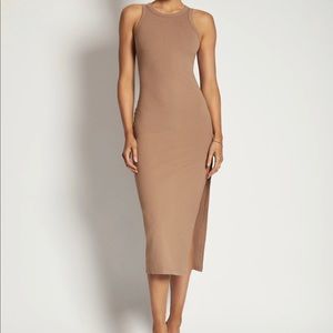 VIOLA Ribbed Maxi Split Racer Neck Dress - Latte